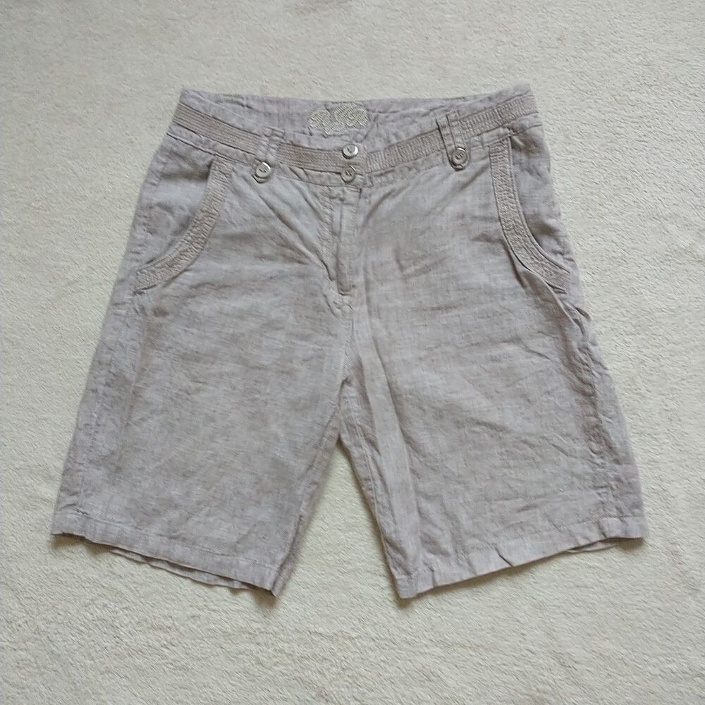 Debenhams Shorts Womens US4 Beige 100%Linen Pockets ~9" Inseam Casual